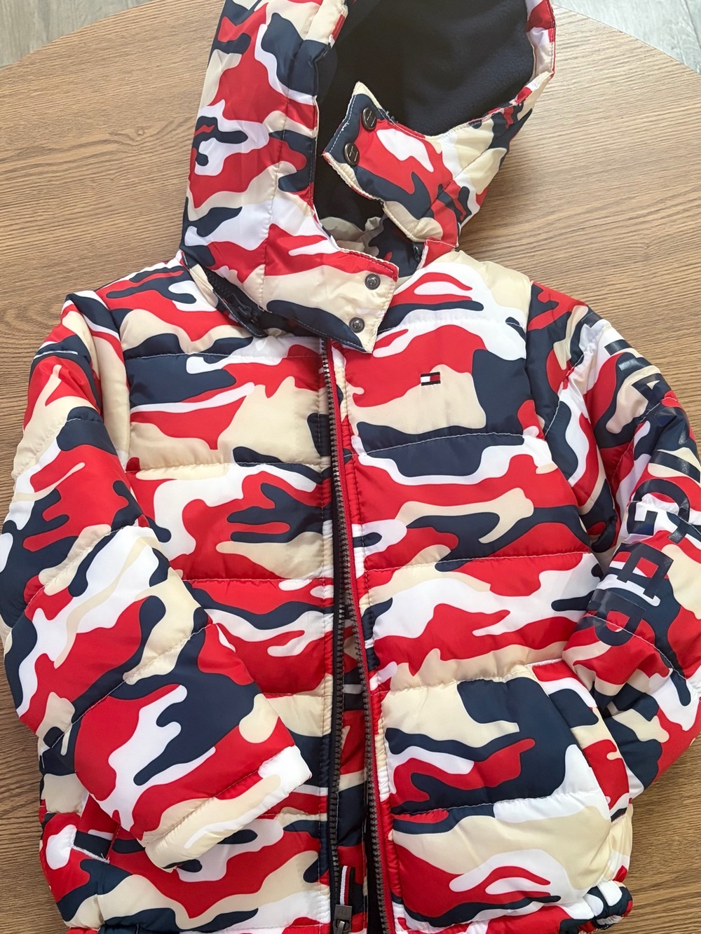 Tommy Hilfiger Red, Navy & Cream Camouflage Puffer Coat